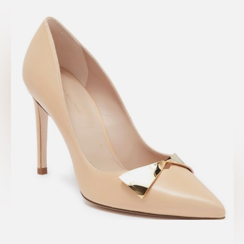 Stuart Weitzman Beige Stanton Leather Pump Heels
